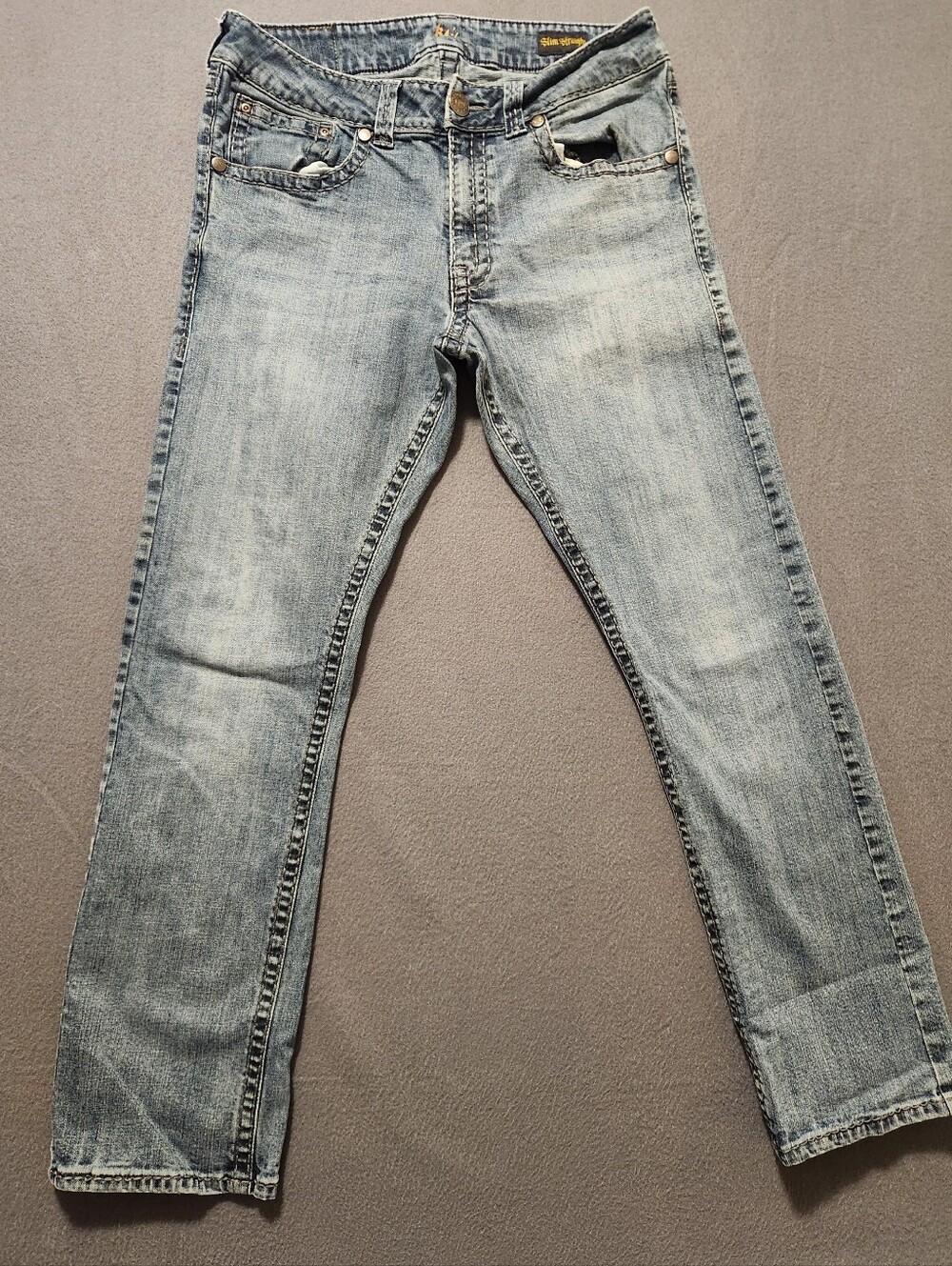 Rock 47 by Wrangler Jeans Mens 34 Blue Slim Fit Straight Leg Light Wash Stretch